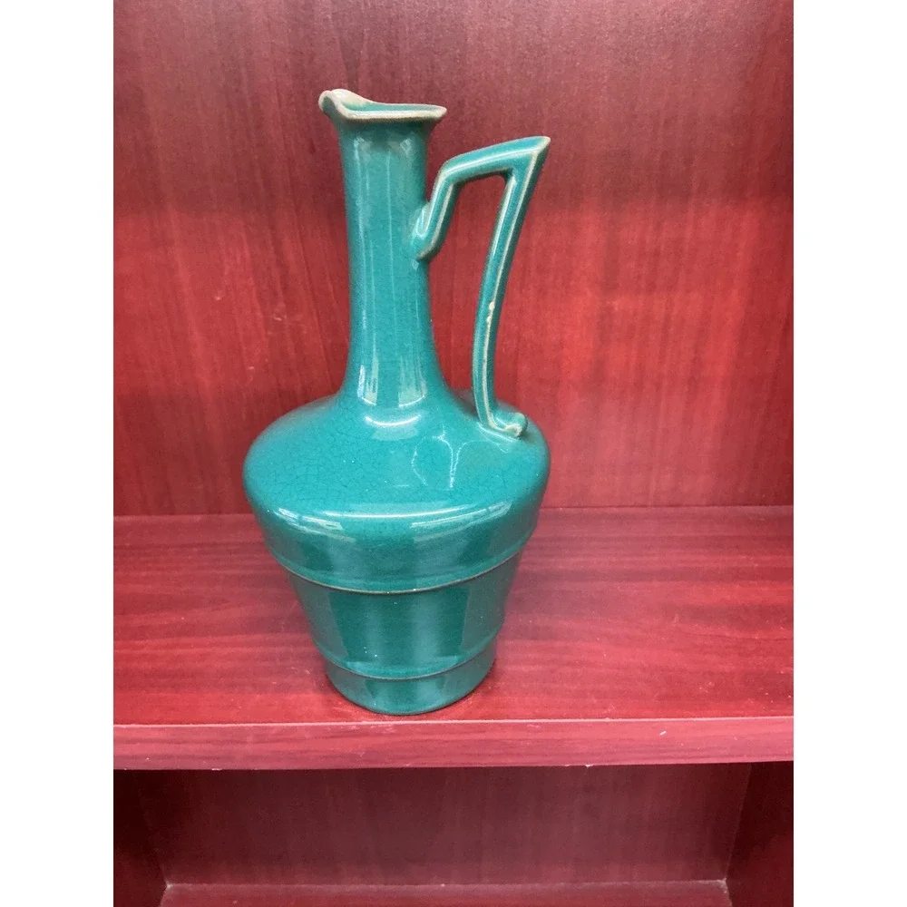 Vintage Teal La Rochere French Pottery‎ Vase Rare Cottage Core